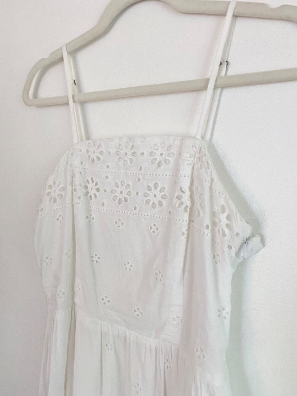 White Eyelet Cotton Midi Dress With Smocked Back Straps Size L - Picture 3 of 7